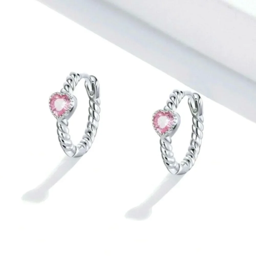 Beautiful 925 Silver Pink Sapphire Small Hoops